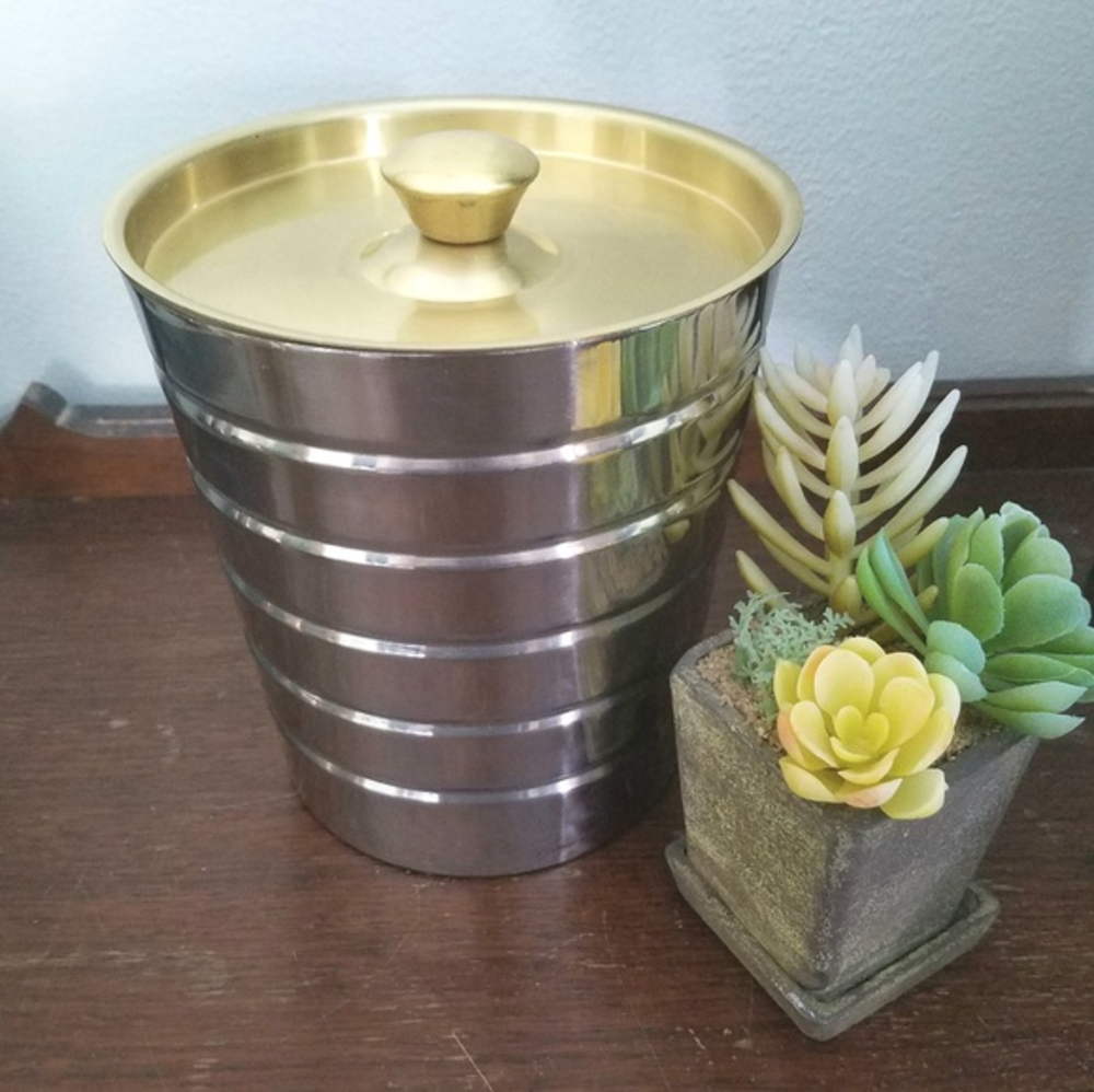 Stainless Ice Bucket Gold Lid‎